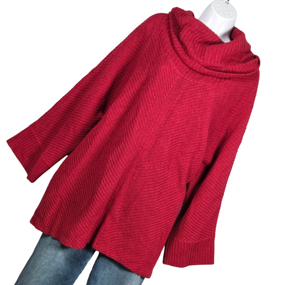 Eileen Fisher Cowl Neck Yak Wool Knit Sweater Dress Women XL Red Ribbed Cozy